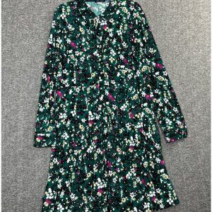 Tommy Hilfiger Shirt Dress Size 16 Floral Jesery Stretch Long Sleeves Green